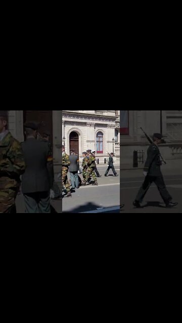 Armed soldiers stand at each corner of the cenotaph #horseguardsparade