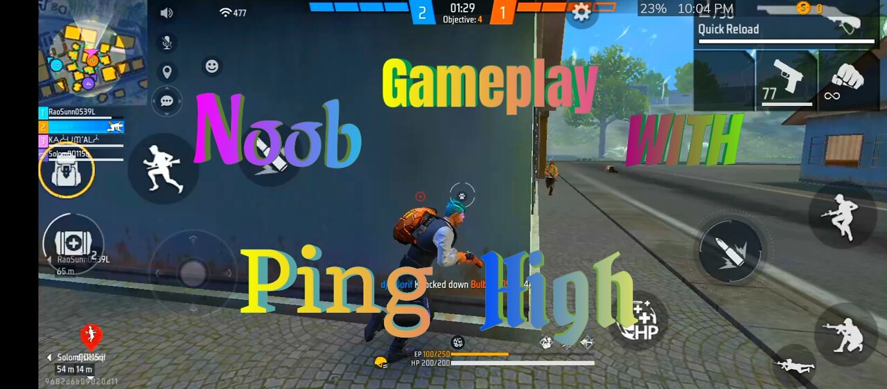 Free fire Noob gameplay with ping high.....clash squad match...