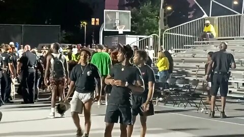 Boston police respond to Ramsey Park for a large crowd during the basketball tournament