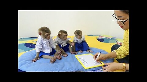 Three Adorable Very Patient When Learn To Write Their Name With Mom In English