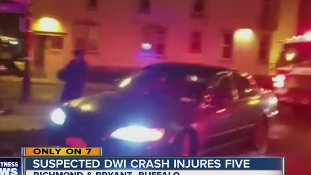 Suspected DWI crash injures five