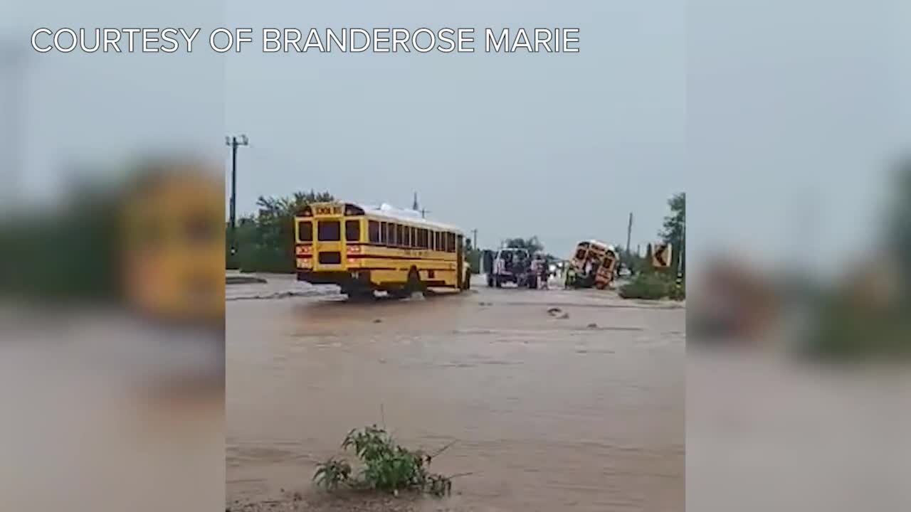 School bus stuck in monsoon weather