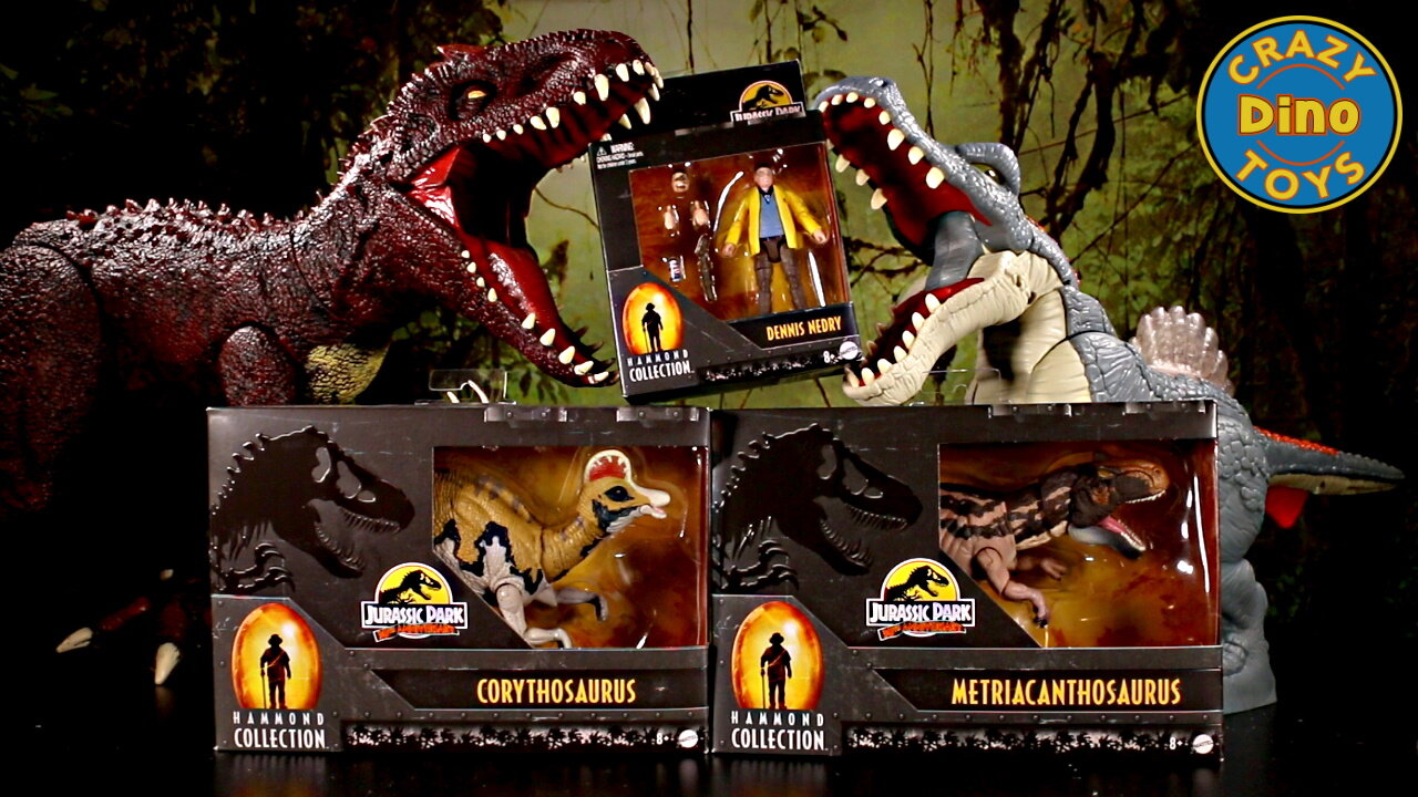 3 New Jurassic World Dinosaur Toys Unboxed Hammond Collection Corythosaurus, Metriacanthosaurus,