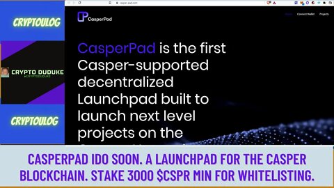 CasperPad IDO Soon. A Launchpad For The Casper Blockchain. Stake 3000 $CSPR Min For Whitelisting.