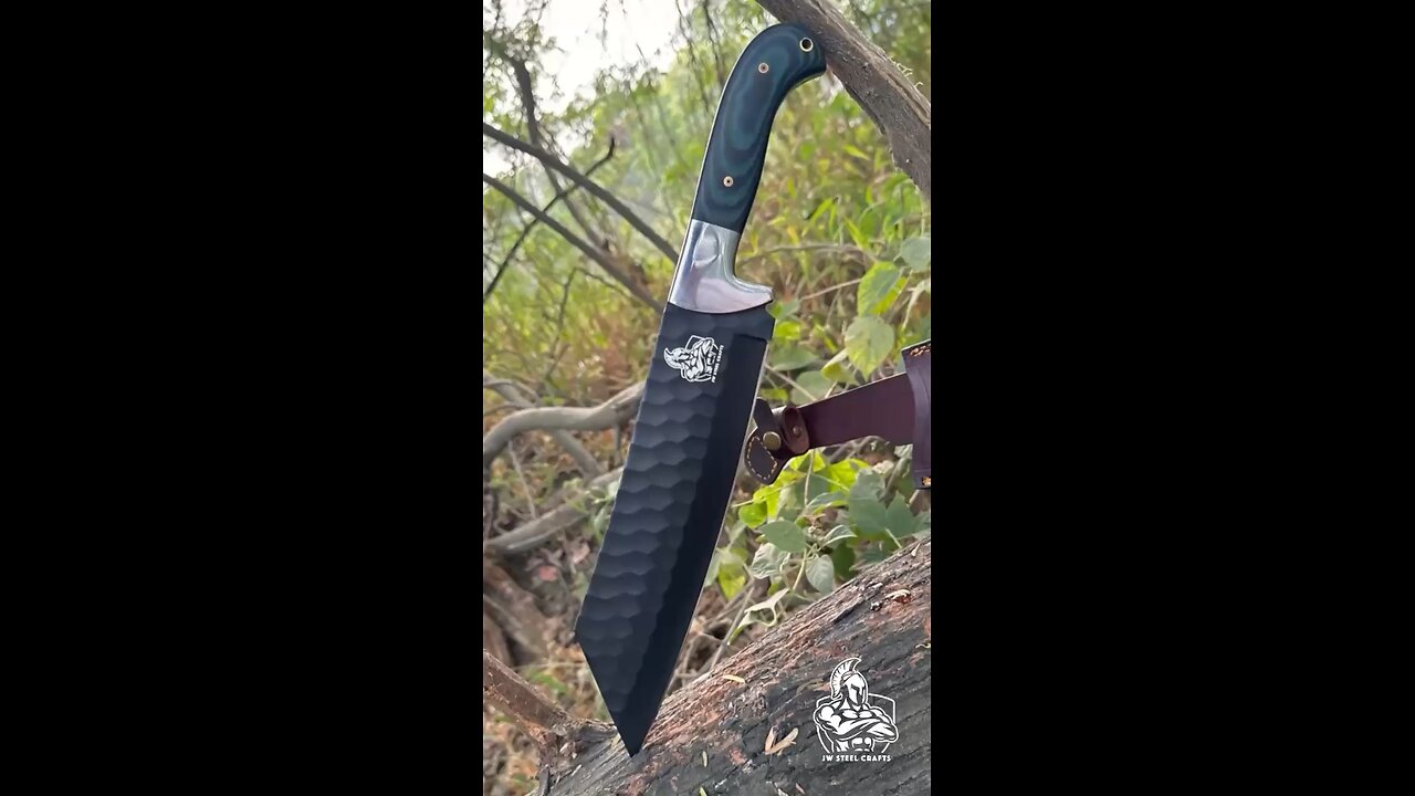 “Custom Full-Tank Machete Knife | Sharpness Test & Dual Leather Sheath Features”