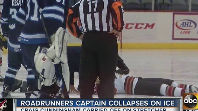 Roadrunners captain collapses on ice