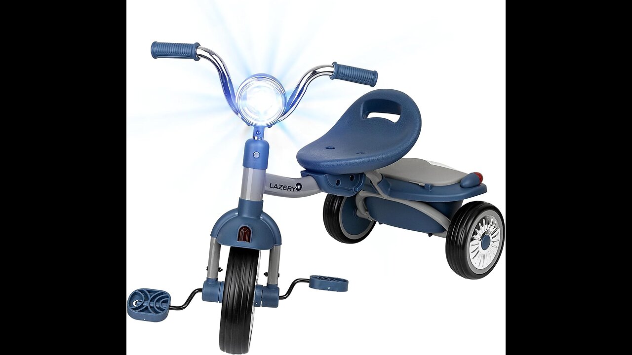 Triciclo Lazery para niños pequeños con cesta de almacenamiento y luces, triciclo plegable