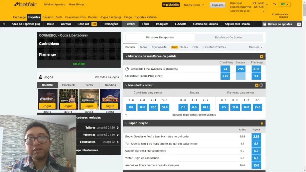 USANDO BÔNUS NO JOGO CORINTHIANS X FLAMENGO - (02/08/2022)