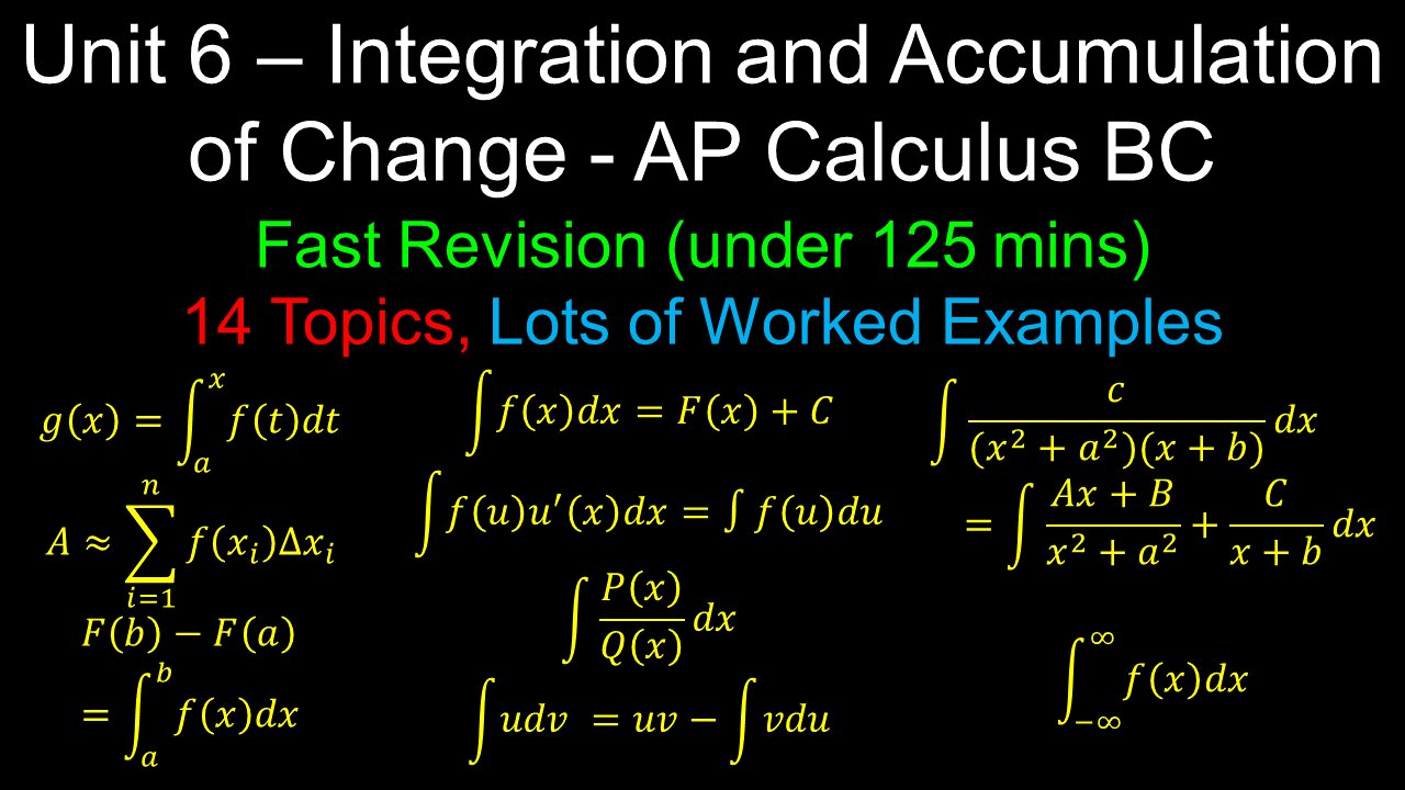 Integration and Accumulation of Change, Fast Revision, Worked Examples - Unit 6 - AP Calculus BC