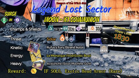 Destiny 2 Legend Lost Sector: Moon - K1 Communion on my Solar Hunter 11-22-23