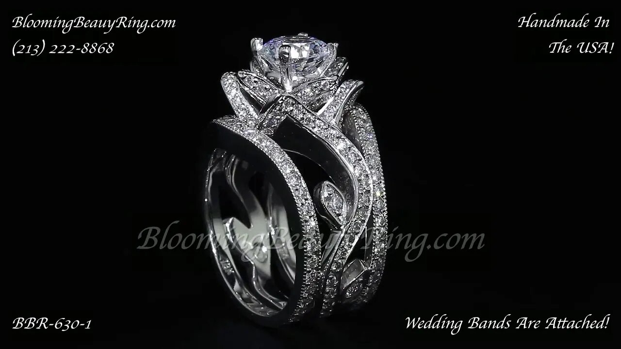 BBR 630-1 Unique Engagement Ring With Two Attached Wedding Bands Included Handmade In The USA