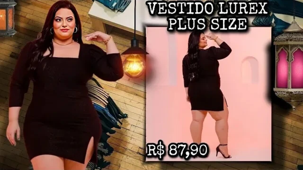 🛑 VESTIDO LUREX PLUS SIZE COM FENDA LATERAL