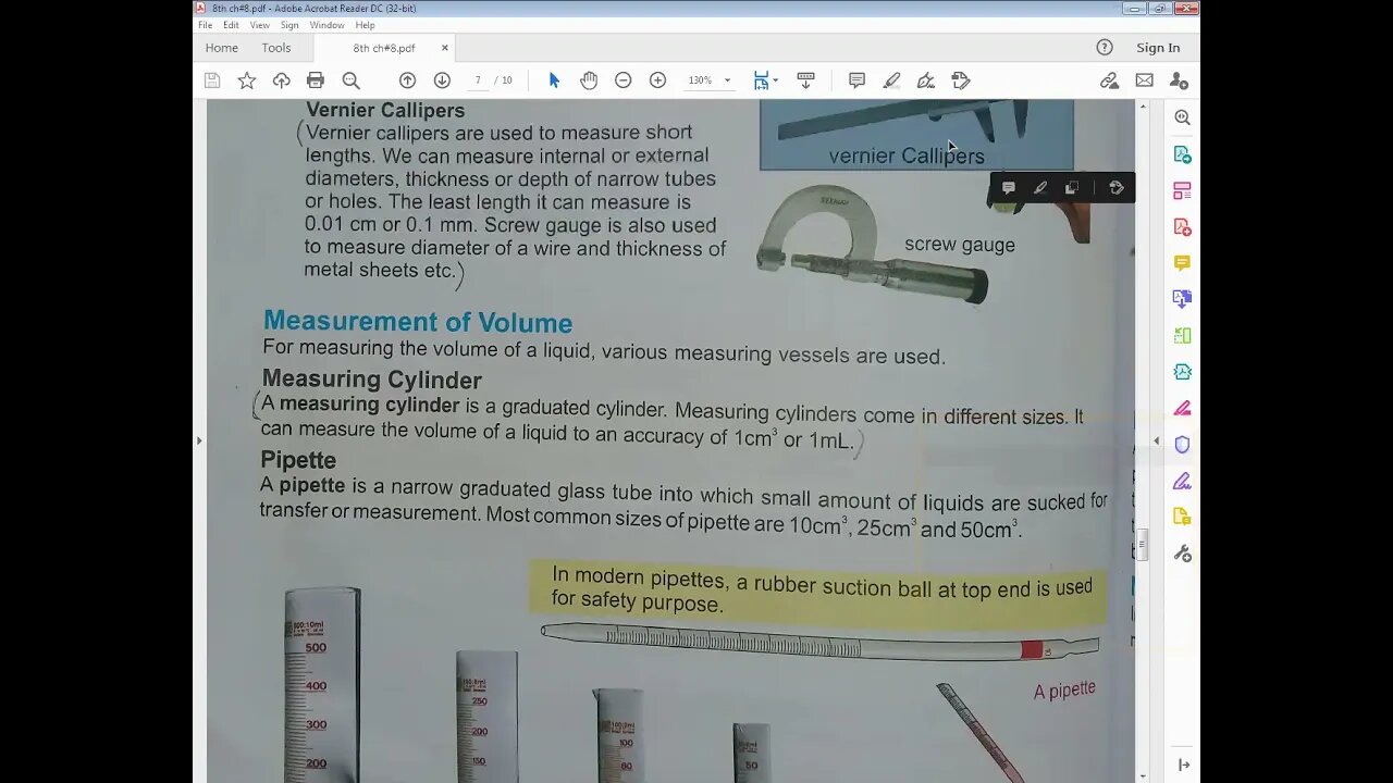 PHYSICS Class 8th Lecture#4 UNIT#8 Vernier Calliper, Measuring Cylinder