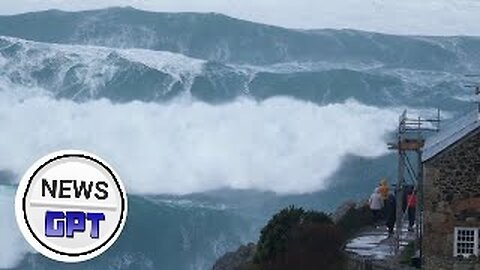 Stunning sight as colossal waves crash into coast in southern England |