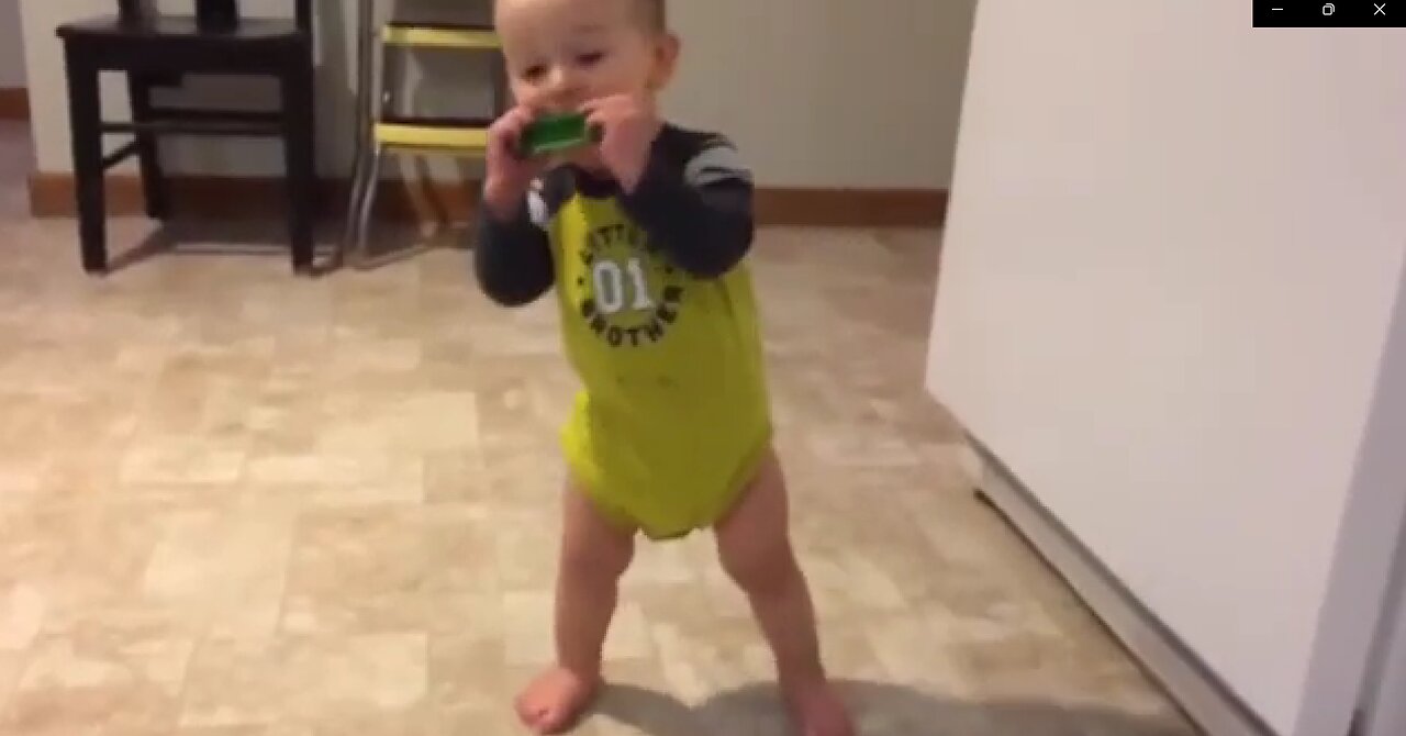 baby plays harmonica