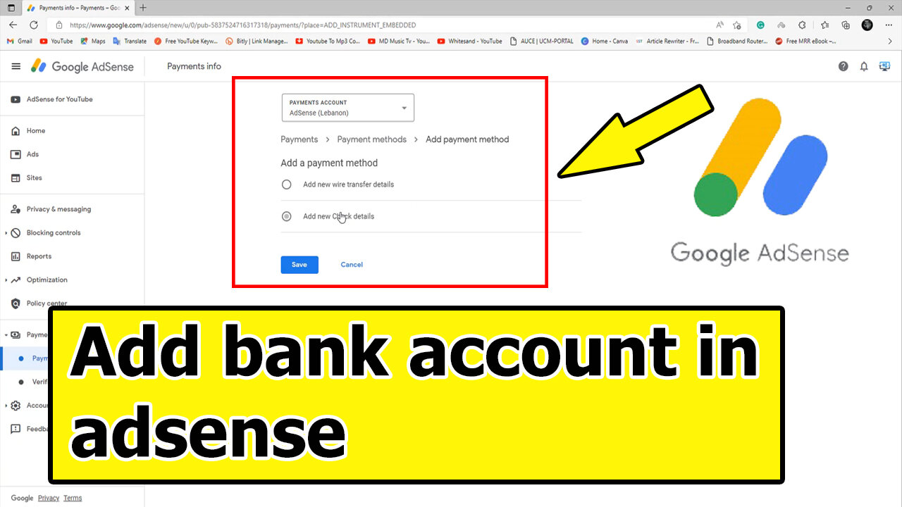 How to add bank account in adsense