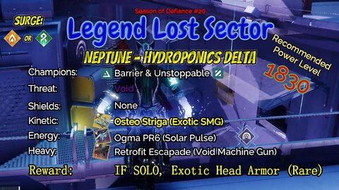 Destiny 2 Legend Lost Sector: Neptune - Hydroponics Delta on my Warlock 4-25-23
