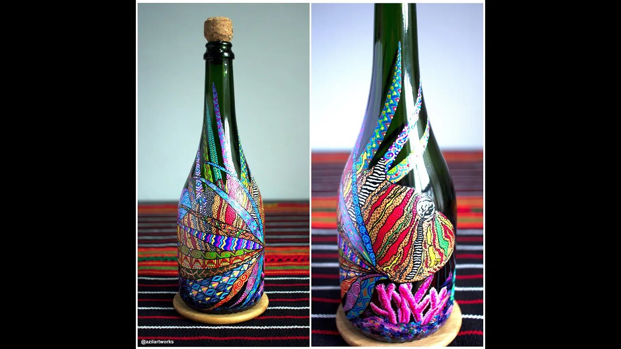 Hand painted Wine Bottle | Lionfish | Bottle Art | Upcycling