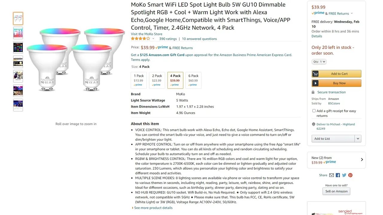 The Watchman News Reviews - MoKo Smart WiFi LED Spot Light Bulb 5W GU10 RGB + Cool + Warm