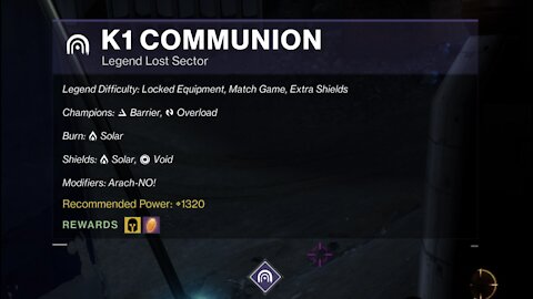 Destiny 2 Legend Lost Sector: The Moon - K1 Communion 12-6-21