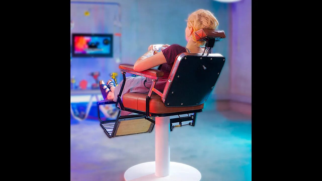 Vintage barber shop chair makeover into gaming seat ✂️