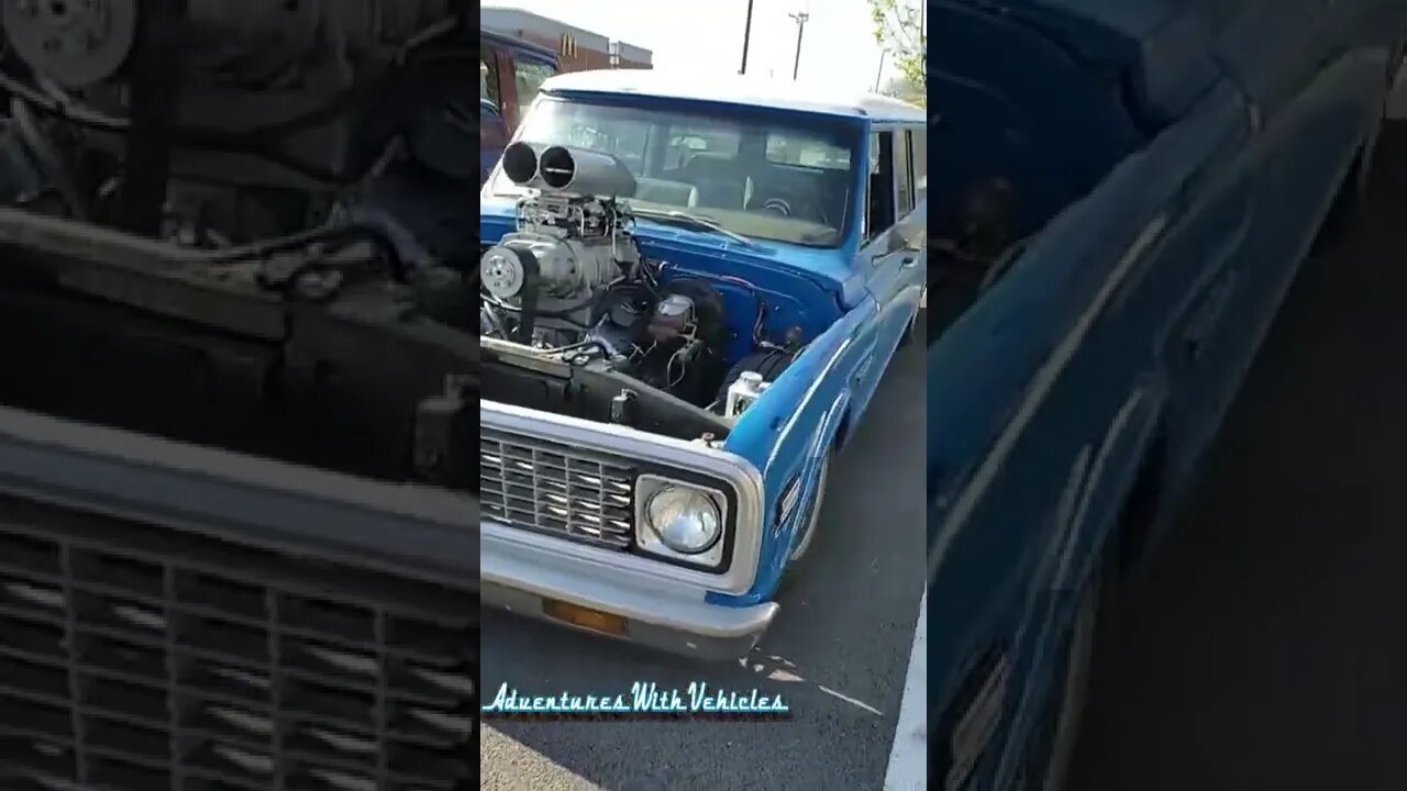 BIG SUPERCHARGER ON 70'S CHEVY SUBURBAN