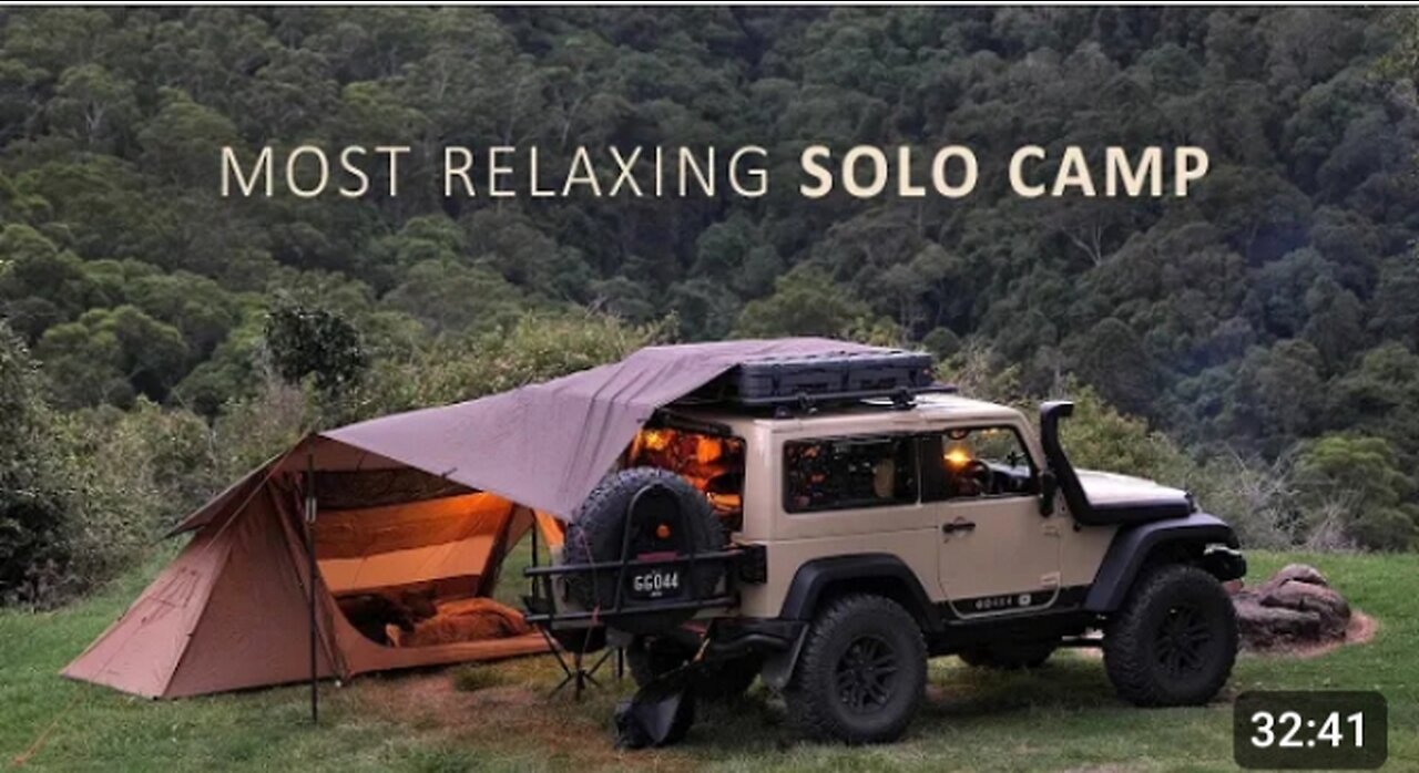 Relexing solo camping with Rain Forest mountain view #