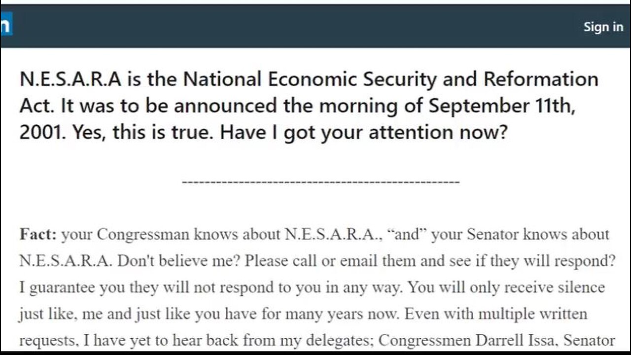 What is N.E.S.A.R.A. (National Economic Security and Recovery Act) ? Introduction with Parts 1 & 2 to follow