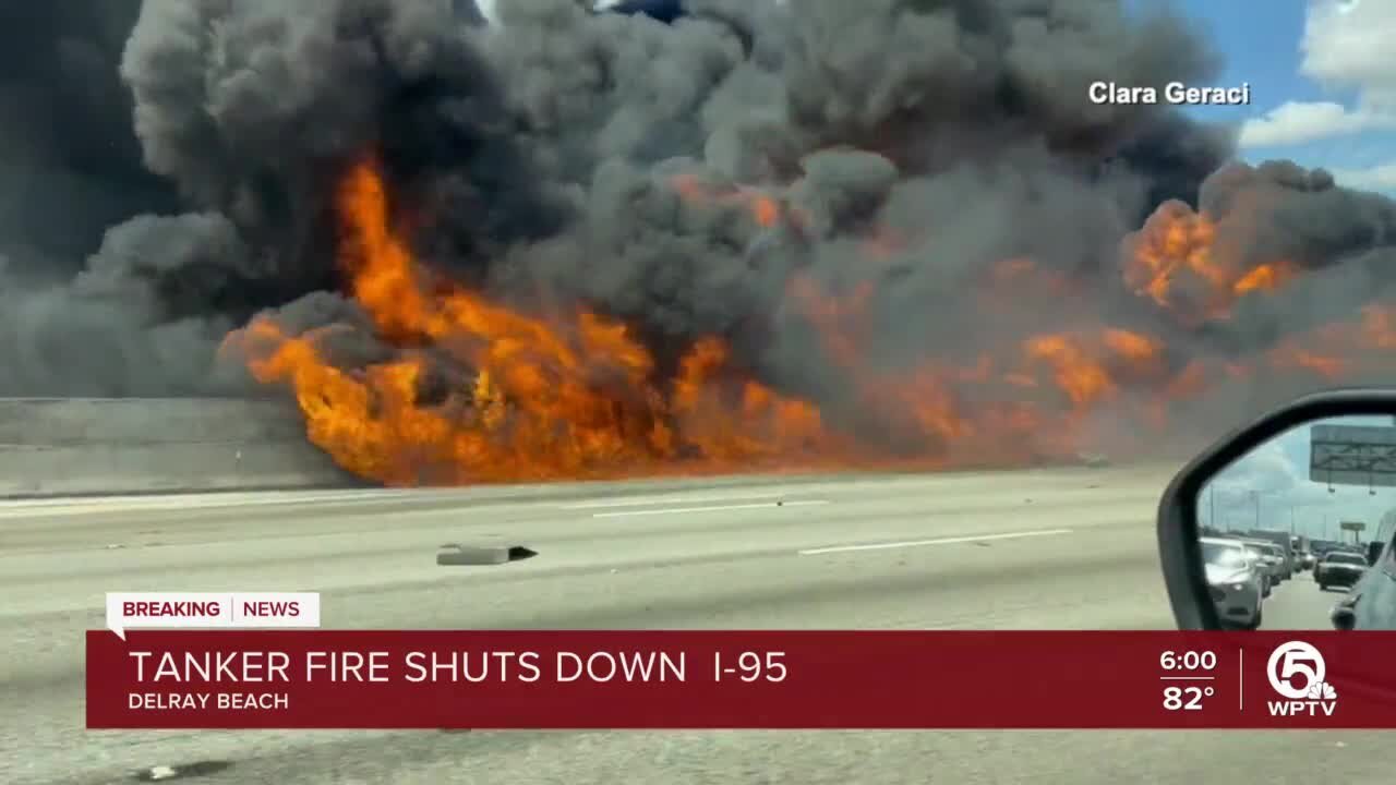 I-95 northbound traffic back open after fuel tanker fire in Delray Beach