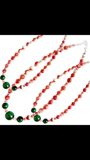 Red Spiny oyster smooth beads with Green Ghost phantom quartz gemstone necklace 20231026-01-08