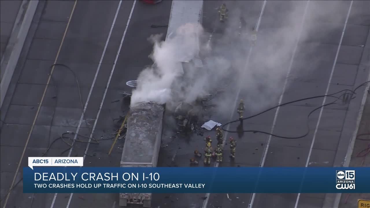 Two semi-truck-involved crashes snarled traffic on I-10 Thursday morning