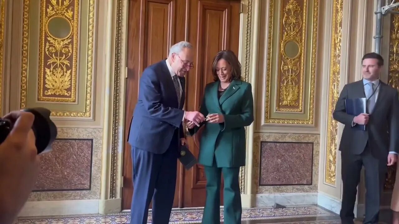 Laser-Focused On The Important Things: Chuck Schumer Presents A “Golden Gavel” To Kamala Harris