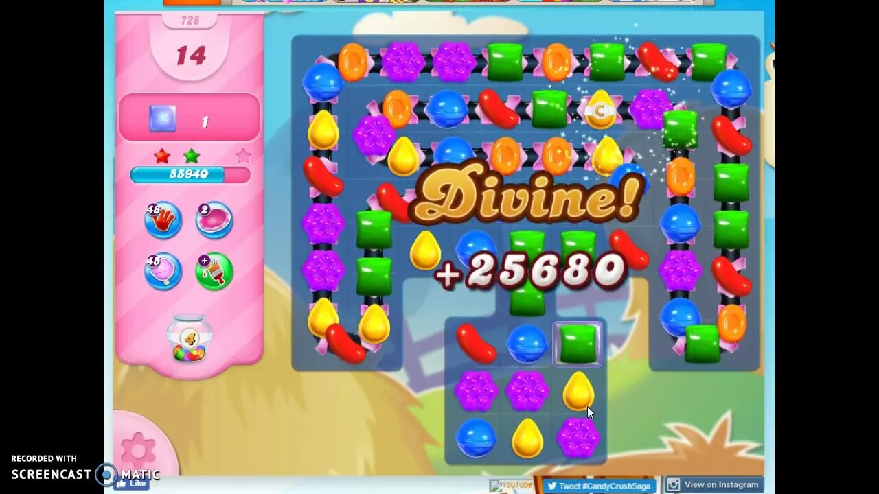 Candy Crush Level 728 Audio Talkthrough, 3 Stars 0 Boosters