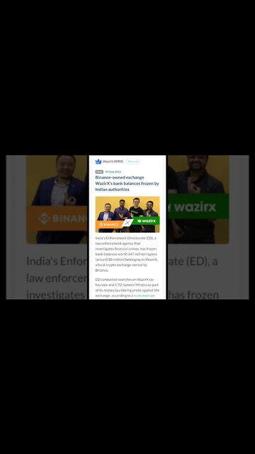 August 6, 2022 Crypto Exchange WazirX’s Bank Balances Frozen by Indian Authorities #cryptomash