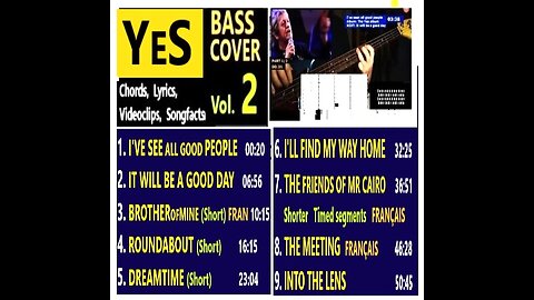 Bass cover YES and friends _ Chords real-time, Lyrics, MORE