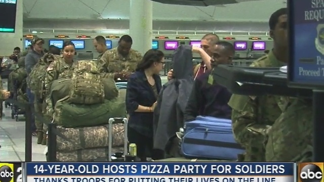 Local kid throws pizza party for departing soldiers