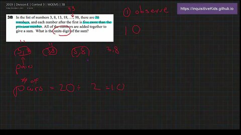 Math Olympiad for Elementary | 2019 | Division E | Contest 3 | MOEMS | 3B