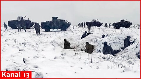 Footage of Ukrainian fighters attacking enemy position on a snowy area in extreme weather