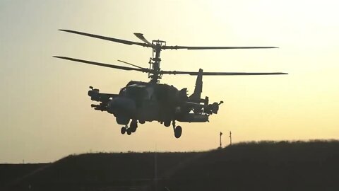 Russian Ka-52 helicopter attacking Ukrainian barge during Ukr amphibious assault on Zaporizhzhia NPP