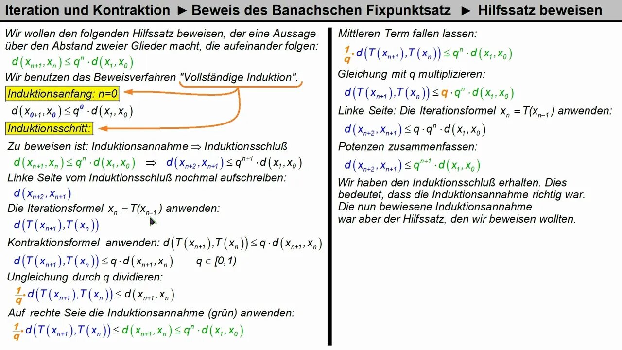 Iteration und Kontraktion 7b ► Beweis Banachscher Fixpunktsatz ►Hilfssatz beweisen (durch Induktion)