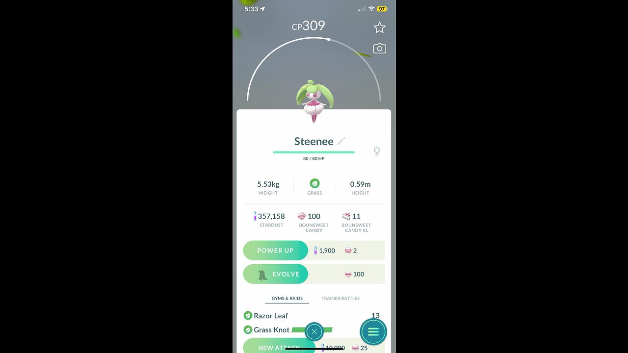 Evolving steenee to Tsareena