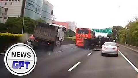 Driver miraculously survives being crushed by truck on Taiwan freeway |