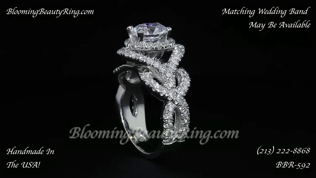 Double Twist Halo Diamond Engagement Ring Handmade In The USA – BBR 592
