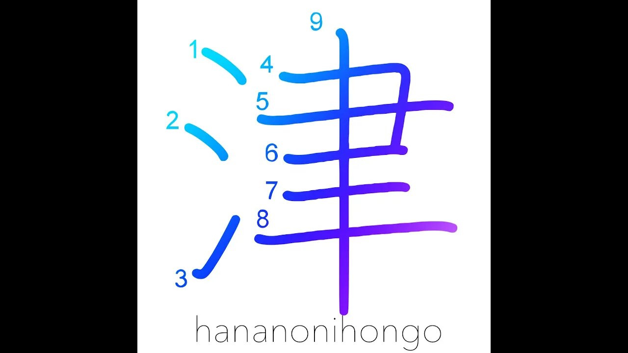 津 - haven/port/harbor/ferry - Learn how to write Japanese Kanji 津 - hananonihongo.com