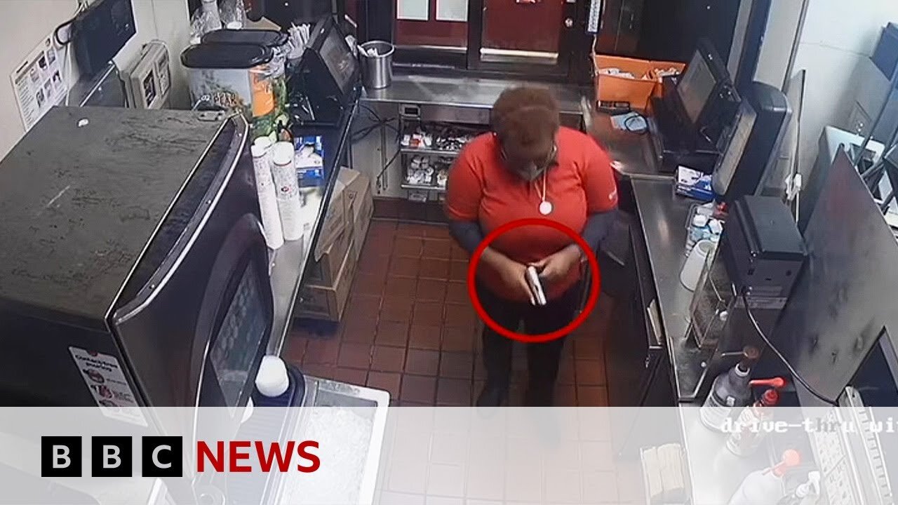 Moment fast food worker draws gun on customer over ‘missing fries’ - BBC News