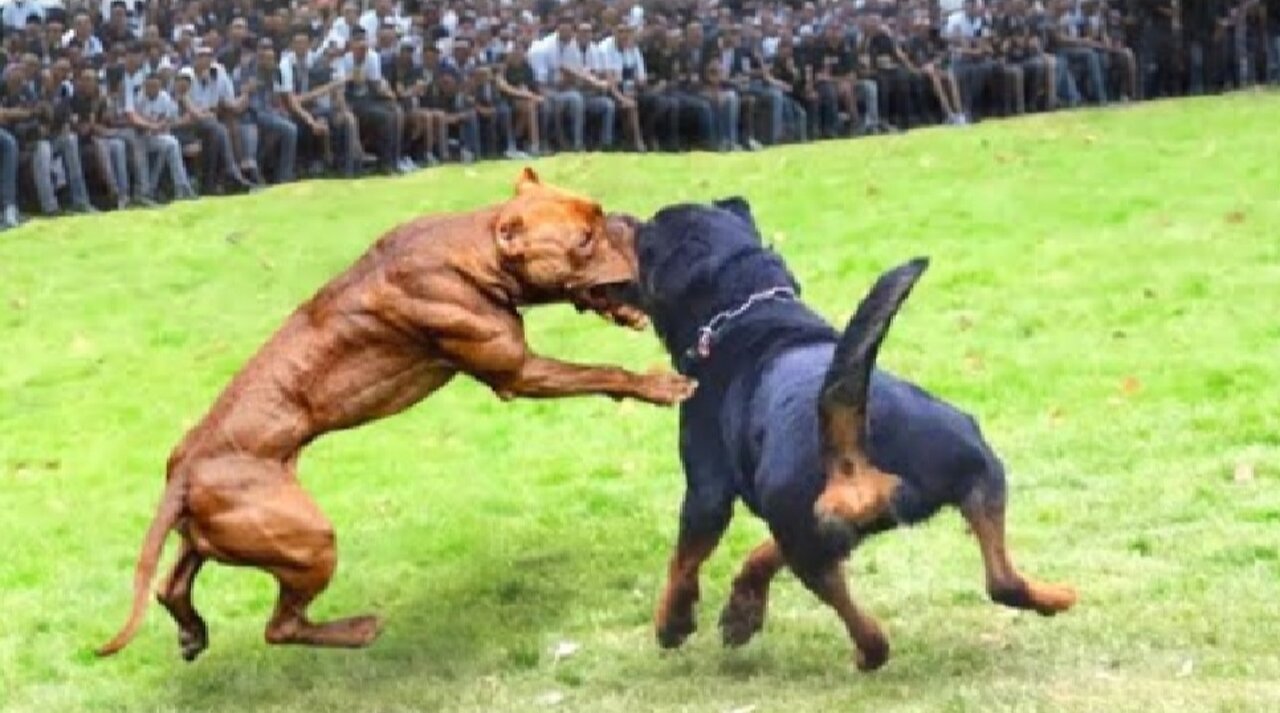 Rottweiler vs Pitbull Terrier - Pitbull vs Rottweiler Real Fight