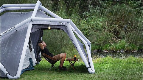 RAIN and STORM Camping in a crazy Tent [SOLO Relaxing next to a Creek