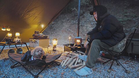 A Languid Afternoon. Camping Trip with My Dog. Firewood Burning Sound ASMR