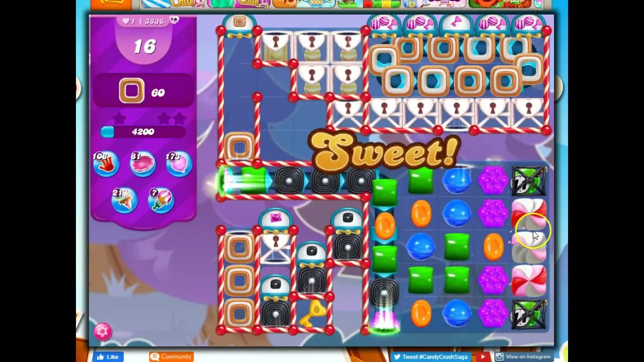 Candy Crush Level 3836 Talkthrough, 20 Moves 0 Boosters