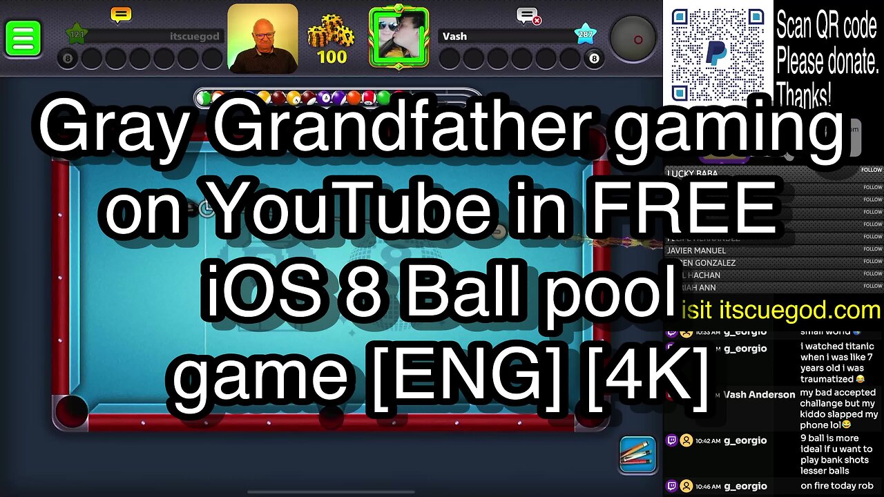 Gray Grandfather gaming on YouTube in FREE iOS 8 Ball pool game [ENG] [4K] 🎱🎱🎱 8 Ball Pool 🎱🎱🎱